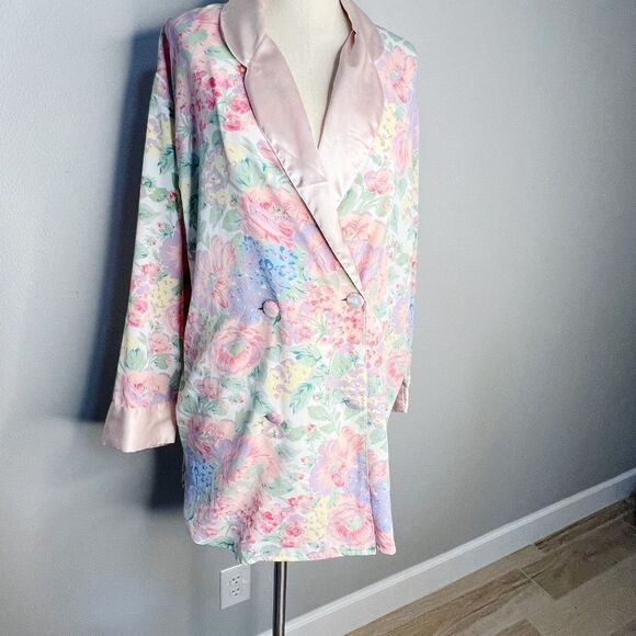 Vintage 90s Gold Label Victorias Secret Floral Robe nightgown Size S Pink - Picture 3 of 8